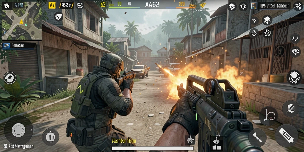 Tangkapan layar menunjukkan aksi menegangkan dari gameplay TPS AA62.