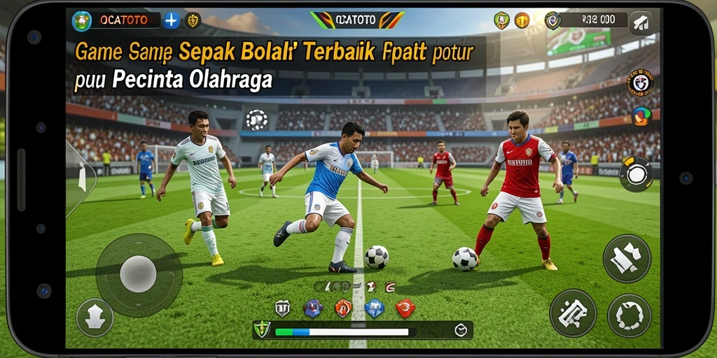 Gambar screenshot OCATOTO menampilkan aksi sepak bola yang intens.