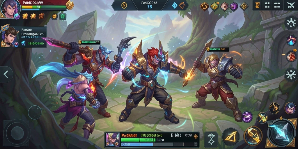 Screenshot PANDORA99 menampilkan aksi seru dalam pertempuran MOBA.